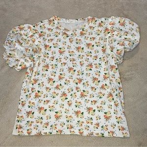 zara puff sleeve floral t-shirt
